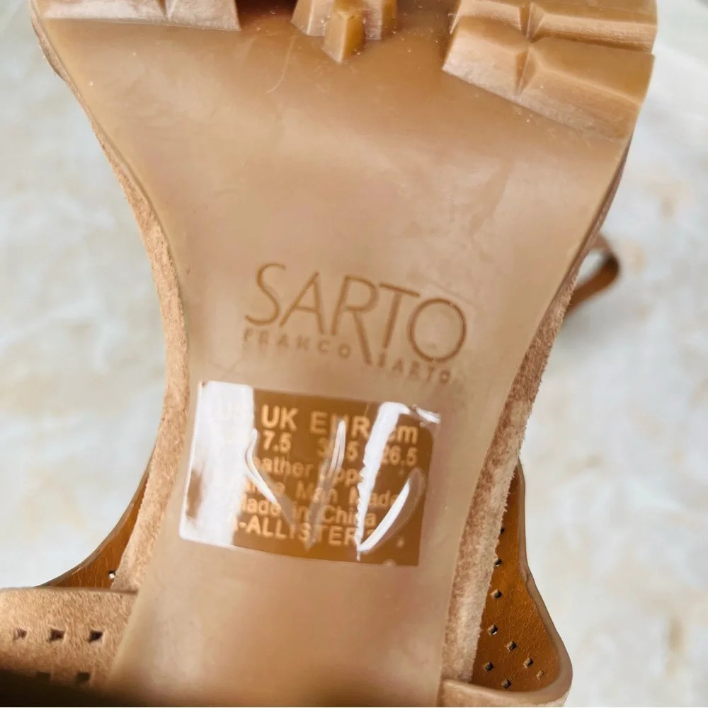 FRANCO SARTO ALLISTER PLATFORM SANDAL, Taupe, Perforated, Block Heel, 9.5 NEW